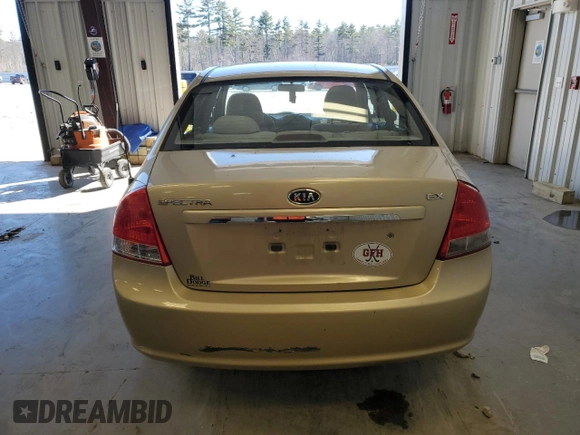 2009 Kia Spectra EX with VIN KNAFE222395665848, listed as a Copart auction lot 51017925 with 30,186 mi miles and Salvage Title. Bid and sale history available at DreamBid. Image 6.