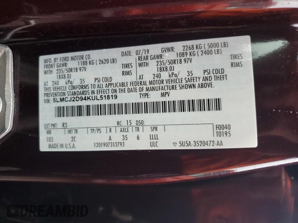 2019 Lincoln MKC Select with VIN 5LMCJ2D94KUL51819, listed as a Copart auction lot 66300324 with 69,619 mi miles and Salvage Title. Bid and sale history available at carsss.com. Image 13.