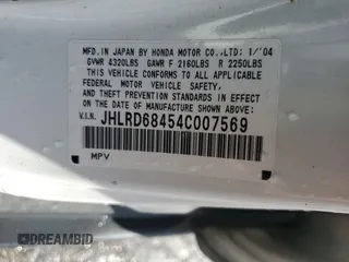 2004 Honda CR-V LX with VIN JHLRD68454C007569, listed as a Copart auction lot 50914265 with 199,360 mi miles and Salvage Title. Bid and sale history available at DreamBid. Image 13.