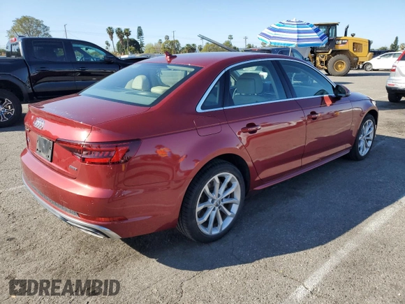 2019 Audi A4 Premium Plus with VIN WAUENAF41KA044624, listed as a Copart auction lot 50043695 with 12,368 mi miles and Salvage Title. Bid and sale history available at carsss.com. Image 3.