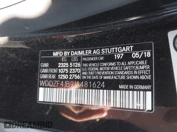 2018 Mercedes-Benz E 300 with VIN WDDZF4JB9JA481624, listed as a IAAI auction lot 41896382 with 96,246 mi miles and . Bid and sale history available at DreamBid. Image 9.