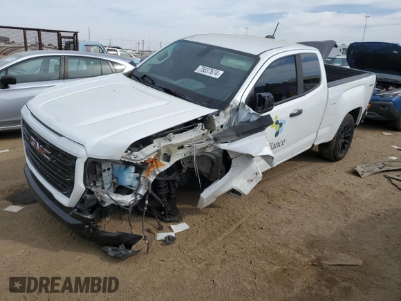 2021 GMC Canyon 4WD Elevation Standard with VIN 1GTH6BEN2M1135093, listed as a Copart auction lot 75037674 with 107,467 mi miles and Salvage Title. Bid and sale history available at carsss.com. Image 1.