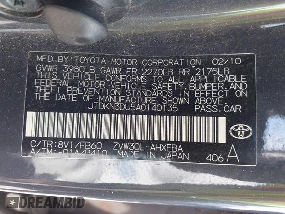 2010 Toyota Prius II with VIN JTDKN3DU5A0140135, listed as a IAAI auction lot 42069637 with 234,536 mi miles. Bid and sale history available at carsss.com. Image 9.