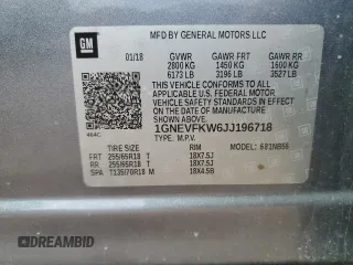 2018 Chevrolet Traverse LS with VIN 1GNEVFKW6JJ196718, listed as a Copart auction lot 49689315 with 186,565 mi miles and Clean Title. Bid and sale history available at carsss.com. Image 13.