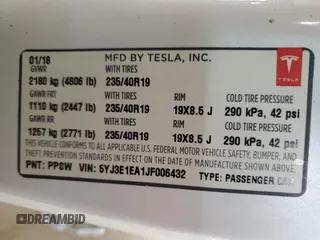2018 Tesla Model 3 Long Range Battery with VIN 5YJ3E1EA1JF006432, listed as a Copart auction lot 47820855 with 66,032 mi miles and Salvage Title. Bid and sale history available at DreamBid. Image 14.
