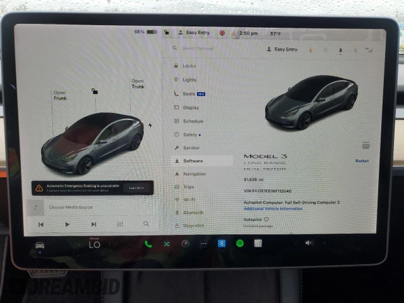 2022 Tesla Model 3 Long Range with VIN 5YJ3E1EB1NF112040, listed as a Copart auction lot 48695485 with 51,683 mi miles and Salvage Title. Bid and sale history available at DreamBid. Image 9.