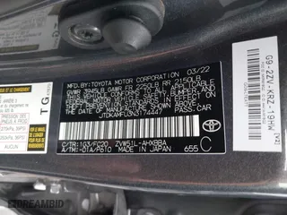 2022 Toyota Prius L Eco with VIN JTDKAMFU3N3174447, listed as a IAAI auction lot 41835177 with 56,559 mi miles. Bid and sale history available at carsss.com. Image 9.
