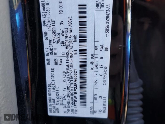 2018 Ford F-150 XL with VIN 1FTEW1EP2JFA60621, listed as a Copart auction lot 45009925 with 125,731 mi miles and Salvage title. Bid and sale history available at DreamBid. Image 12.