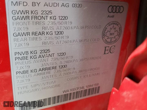 2020 Audi Q3 S line Premium Plus z VIN WA1EECF34L1094158, wystawiony jako Copart lot #64655465 z przebiegiem 93 101 mil mil oraz Czysty tytuł • Clean title. Historia ofert i sprzedaży dostępna na DreamBid. Obrazek 13.
