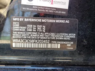 2015 BMW 3 Series 320i xDrive with VIN WBA3C3C58FK203452, listed as a Copart auction lot 47259395 with 100,180 mi miles and Salvage Title. Bid and sale history available at carsss.com. Image 12.