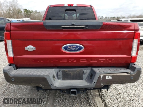 2017 Ford Super Duty F-250 SRW Lariat with VIN 1FT7W2BT8HEC44977, listed as a Copart auction lot 47296205 with 38,015 mi miles and Salvage Title. Bid and sale history available at carsss.com. Image 6.