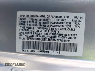 2014 Honda Odyssey EX-L с VIN 5FNRL5H66EB136355, выставлен на аукционе IAAI как лот 42274121 с пробегом 126 835 миль миль и . История ставок и продаж доступна на DreamBid. Изображение 9.