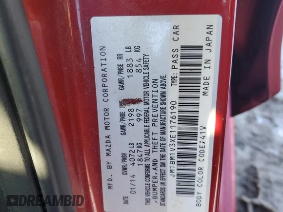 2014 Mazda 3 S Touring with VIN JM1BM1V3XE1176190, listed as a Copart auction lot 88957145 with 97,349 mi miles and Salvage Title. Bid and sale history available at DreamBid. Image 14.