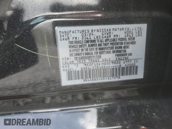 2024 Nissan Sentra SR z VIN 3N1AB8DV0RY317298, wystawiony jako Copart lot #49579515 z przebiegiem 14 234 mil mil oraz Szkoda całkowita • Salvage title. Historia ofert i sprzedaży dostępna na DreamBid. Obrazek 12.