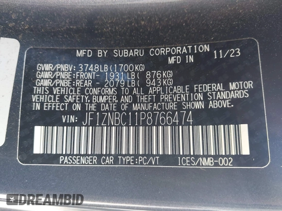 2023 Toyota 86 z VIN JF1ZNBC11P8766474, wystawiony jako IAAI lot #42215516 z przebiegiem 5 708 mil mil oraz . Historia ofert i sprzedaży dostępna na DreamBid. Obrazek 9.