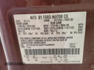 2015 Ford F-150 XLT z VIN 1FTEW1EG2FFA29604, wystawiony jako Copart lot #54384325 z przebiegiem Nie podano mil oraz Szkoda całkowita • Salvage title. Historia ofert i sprzedaży dostępna na DreamBid. Obrazek 12.