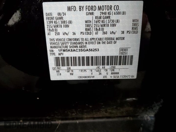 2025 Ford Explorer с VIN 1FM5K8AC3SGA56253, выставлен на аукционе Copart как лот 63577665 с пробегом 6 803 миль миль и Списание • Salvage title. История ставок и продаж доступна на DreamBid. Изображение 13.