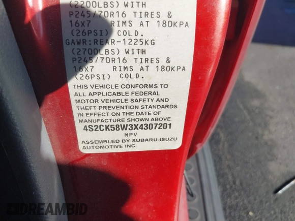 1999 Isuzu Rodeo S z VIN 4S2CK58W3X4307201, wystawiony jako IAAI lot #41884901 z przebiegiem 236 970 mil mil oraz . Historia ofert i sprzedaży dostępna na DreamBid. Obrazek 9.