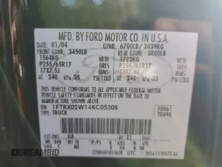 2004 Ford F-150 STX with VIN 1FTRX02W14KC05308, listed as a Copart auction lot 59561405 with 354,269 mi miles and Salvage title. Bid and sale history available at DreamBid. Image 12.