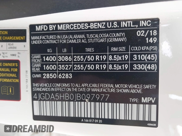 2018 Mercedes-Benz GLE 350 with VIN 4JGDA5HB0JB097977, listed as a IAAI auction lot 42496127 with 65,396 mi miles and . Bid and sale history available at DreamBid. Image 9.