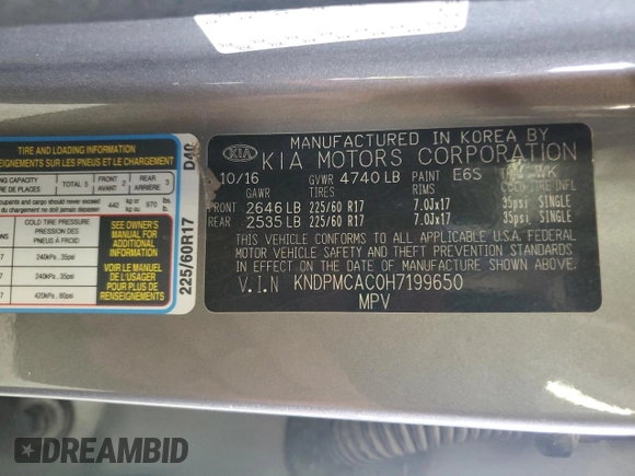 2017 Kia Sportage LX with VIN KNDPMCAC0H7199650, listed as a Copart auction lot 56363505 with 150,505 mi miles and Clean Title. Bid and sale history available at DreamBid. Image 13.