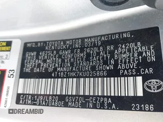 2019 Toyota Camry XSE with VIN 4T1BZ1HK7KU025866, listed as a IAAI auction lot 41901206 with 143,688 mi miles and . Bid and sale history available at DreamBid. Image 9.