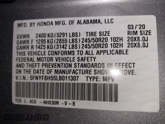 2020 Honda Passport EX-L z VIN 5FNYF8H55LB011307, wystawiony jako IAAI lot #40880877 z przebiegiem 32 509 mil mil oraz . Historia ofert i sprzedaży dostępna na DreamBid. Obrazek 9.