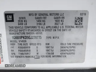 2016 GMC Acadia SLE with VIN 1GKKVPKD5GJ278775, listed as a IAAI auction lot 41277678 with 107,754 mi miles and . Bid and sale history available at DreamBid. Image 9.
