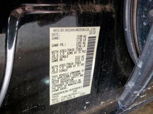 2011 Nissan Frontier SV with VIN 1N6AD0ER2BC409891, listed as a Copart auction lot 57661845 with 155,463 mi miles and Clean title. Bid and sale history available at DreamBid. Image 13.