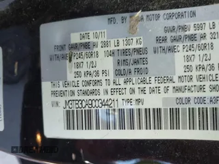 2012 Mazda CX-9 Touring with VIN JM3TB3CA9C0344211, listed as a IAAI auction lot 41910270 with 252,843 mi miles and . Bid and sale history available at DreamBid. Image 9.