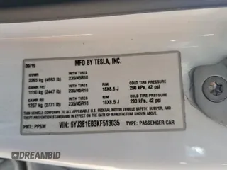 2019 Tesla Model 3 Long Range with VIN 5YJ3E1EB3KF513035, listed as a Copart auction lot 49527535 with 65,880 mi miles and Salvage Title. Bid and sale history available at DreamBid. Image 14.