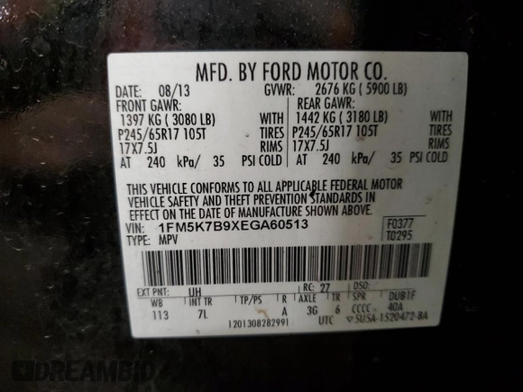 2014 Ford Explorer with VIN 1FM5K7B9XEGA60513, listed as a Copart auction lot 78653134 with 180,558 mi miles and Salvage Title. Bid and sale history available at DreamBid. Image 13.