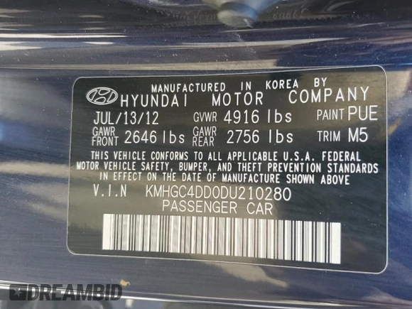 2013 Hyundai Genesis 3.8L with VIN KMHGC4DD0DU210280, listed as a Copart auction lot 72359714 with 208,697 mi miles and Salvage Title. Bid and sale history available at carsss.com. Image 14.