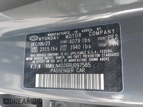 2024 Hyundai Elantra Limited with VIN KMHLN4DJ6RU097585, listed as a IAAI auction lot 42239279 with 4,355 mi miles and . Bid and sale history available at DreamBid. Image 9.