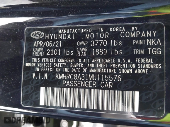 2021 Hyundai Venue SEL with VIN KMHRC8A31MU115576, listed as a IAAI auction lot 42007089 with 66,571 mi miles and . Bid and sale history available at DreamBid. Image 9.