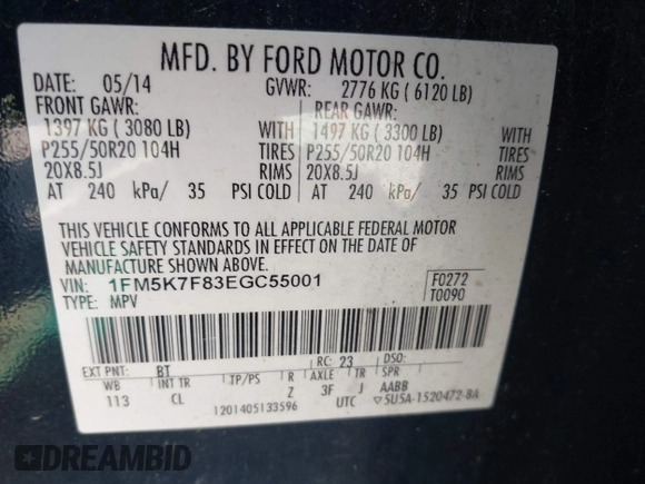 2014 Ford Explorer Limited z VIN 1FM5K7F83EGC55001, wystawiony jako IAAI lot #42018378 z przebiegiem 133 225 mil mil oraz . Historia ofert i sprzedaży dostępna na DreamBid. Obrazek 9.
