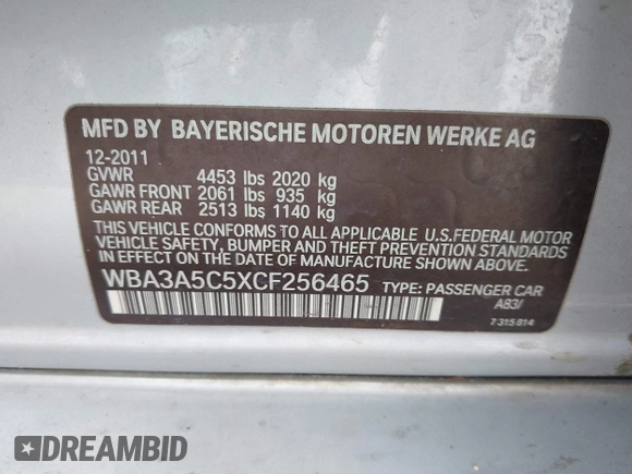 2012 BMW 3 Series 328i z VIN WBA3A5C5XCF256465, wystawiony jako IAAI lot #42225222 z przebiegiem 162 293 mil mil oraz . Historia ofert i sprzedaży dostępna na DreamBid. Obrazek 9.