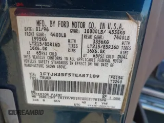 1996 Ford F-350 с VIN 1FTJW35F5TEA87189, выставлен на аукционе IAAI как лот 42228541 с пробегом 228 747 миль миль и . История ставок и продаж доступна на DreamBid. Изображение 9.
