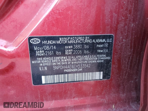 2014 Hyundai Elantra SE with VIN 5NPDH4AE6EH533542, listed as a Copart auction lot 83096254 with 192,817 mi miles and Salvage Title. Bid and sale history available at DreamBid. Image 14.
