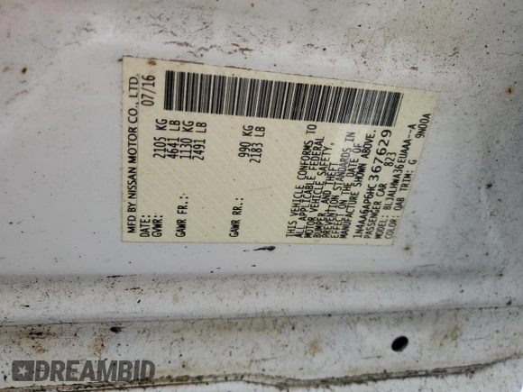 2017 Nissan Maxima Platinum with VIN 1N4AA6AP6HC367629, listed as a Copart auction lot 58747285 with 136,672 mi miles and Salvage title. Bid and sale history available at DreamBid. Image 14.