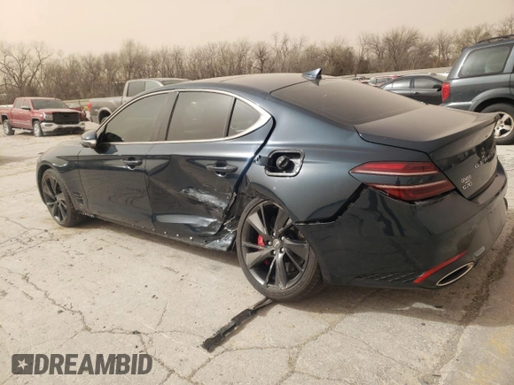 2023 Genesis G70 3.3T with VIN KMTG54TE4PU113520, listed as a Copart auction lot 49345075 with 35,625 mi miles and Salvage Title. Bid and sale history available at DreamBid. Image 2.