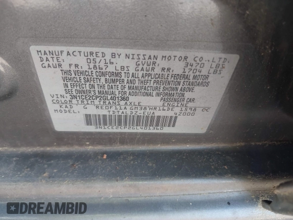 2016 Nissan Note SR with VIN 3N1CE2CP2GL401360, listed as a IAAI auction lot 42775287 with 130,147 mi miles and . Bid and sale history available at DreamBid. Image 9.