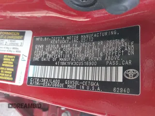 2012 Toyota Camry SE with VIN 4T1BK1FK3CU516900, listed as a IAAI auction lot 42013994 with 110,009 mi miles. Bid and sale history available at carsss.com. Image 9.