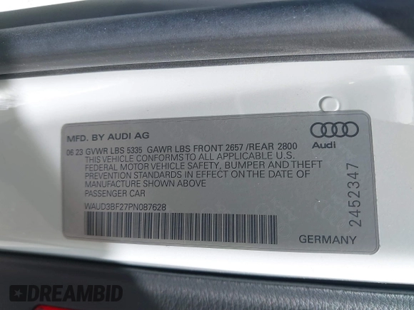 2023 Audi A6 Premium z VIN WAUD3BF27PN087628, wystawiony jako IAAI lot #41514547 z przebiegiem 10 051 mil mil oraz . Historia ofert i sprzedaży dostępna na DreamBid. Obrazek 9.
