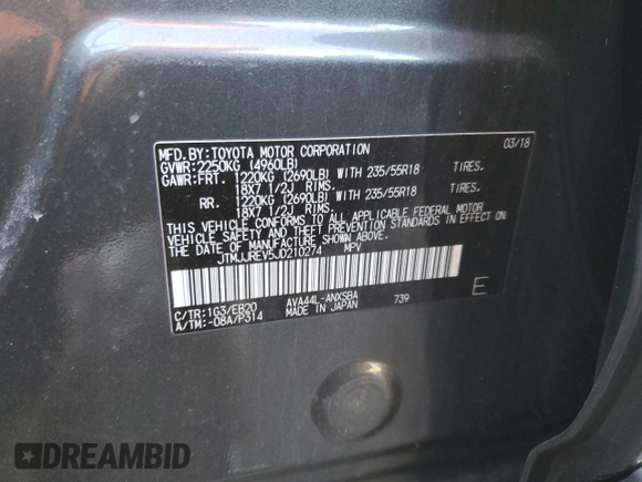 2018 Toyota RAV4 Hybrid SE with VIN JTMJJREV5JD210274, listed as a Copart auction lot 52450645 with 108,249 mi miles and Salvage title. Bid and sale history available at DreamBid. Image 15.