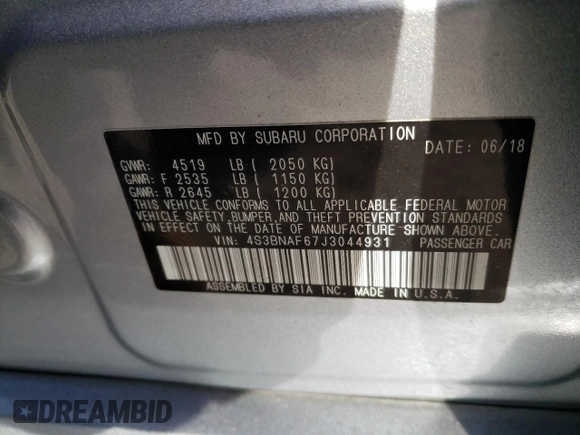 2018 Subaru Legacy Premium with VIN 4S3BNAF67J3044931, listed as a Copart auction lot 72609882 with 73,472 mi miles. Bid and sale history available at carsss.com. Image 12.