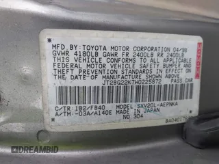 1998 Toyota Camry LE z VIN JT2BG22K7W0225872, wystawiony jako IAAI lot #41252434 z przebiegiem 160 763 mil mil oraz . Historia ofert i sprzedaży dostępna na DreamBid. Obrazek 9.