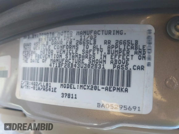 2003 Toyota Avalon XL with VIN 4T1BF28B43U302831, listed as a IAAI auction lot 41353606 with 132,766 mi miles and . Bid and sale history available at carsss.com. Image 9.