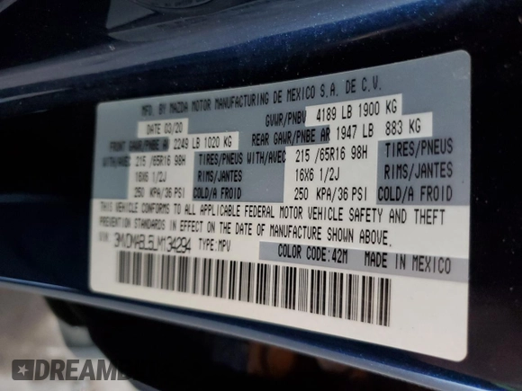 2020 Mazda CX-30 with VIN 3MVDMABL5LM134294, listed as a Copart auction lot 81180274 with 140,530 mi miles and Salvage Title. Bid and sale history available at DreamBid. Image 14.