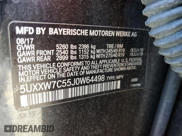 2018 BMW X4 M40i with VIN 5UXXW7C55J0W64498, listed as a Copart auction lot 58873794 with 144,148 mi miles and Salvage Title. Bid and sale history available at carsss.com. Image 13.